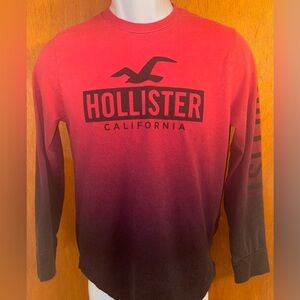Hollister California Red Ombré Long Sleeve 100% Cotton Tee Shirt Sz. S